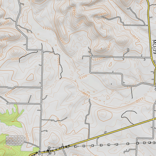 OpenTopoMap map of Jacks Branch, MO
