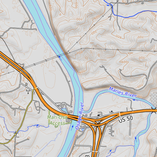 OpenTopoMap map of Jaeger Creek, MO