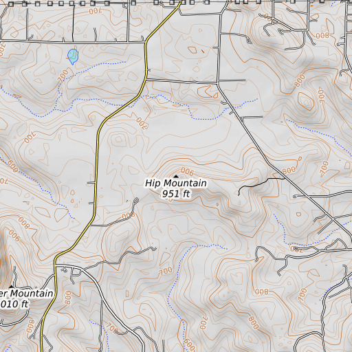 OpenTopoMap map of Hip Mountain, AR