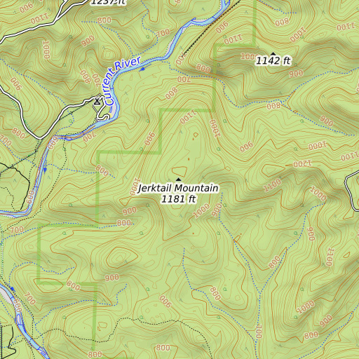 OpenTopoMap map of Jerktail Mountain, MO