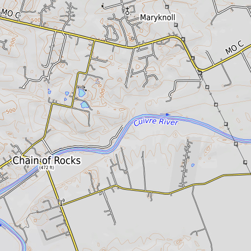 OpenTopoMap map of Jordan Branch, MO