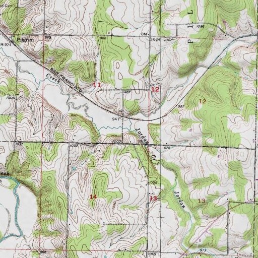 USGS 24K topo map of Jordan Creek, MO