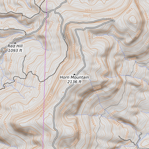 OpenTopoMap map of Horn Mountain, AR