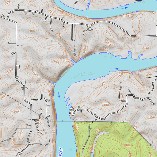OpenTopoMap map of Mays Bend, MO
