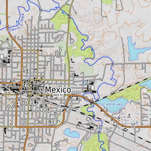 OpenTopoMap map of McMillan Elementary School, MO