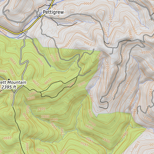 OpenTopoMap map of Kelly Gap, AR