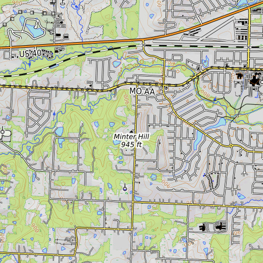 OpenTopoMap map of Minter Hill, MO