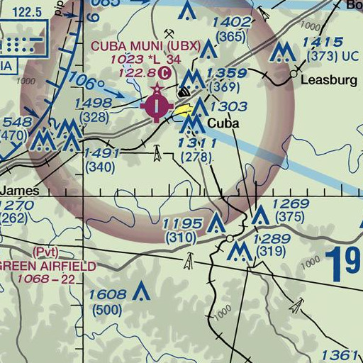 FAA VFR chart of Pine Branch, MO