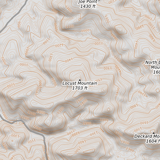 OpenTopoMap map of Locust Mountain, AR
