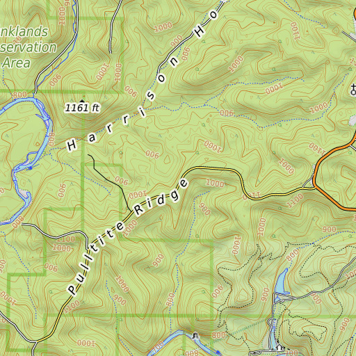 OpenTopoMap map of Pulltite Ridge, MO