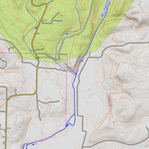 OpenTopoMap map of Mill Creek, AR