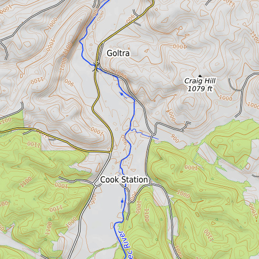 OpenTopoMap map of Taff Branch, MO