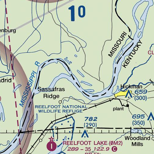 FAA VFR chart of Three States Towhead, MO