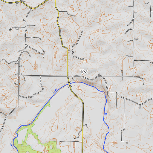 OpenTopoMap map of Tea, MO