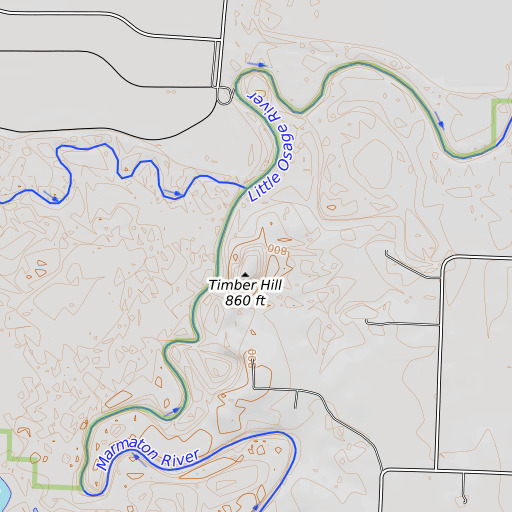 OpenTopoMap map of Timber Hill, MO