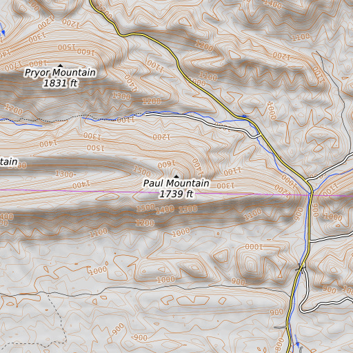 OpenTopoMap map of Paul Mountain, AR