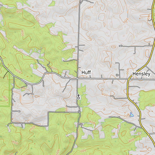 OpenTopoMap map of Huff, MO