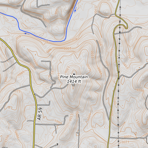 OpenTopoMap map of Pine Mountain, AR