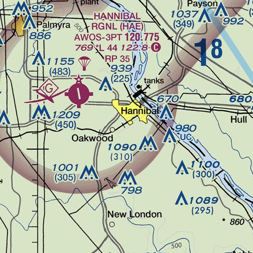 FAA VFR chart of Daultons Branch, MO