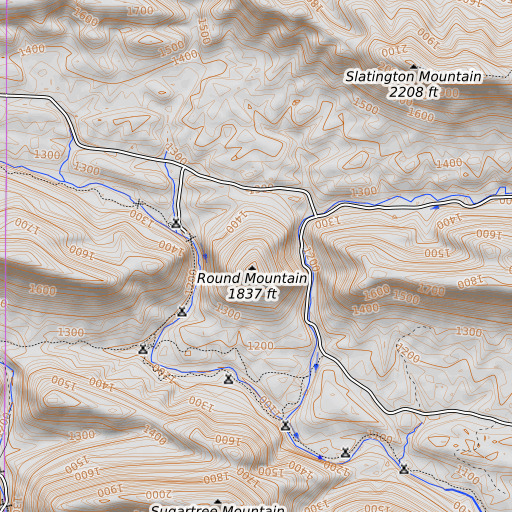 OpenTopoMap map of Round Mountain, AR