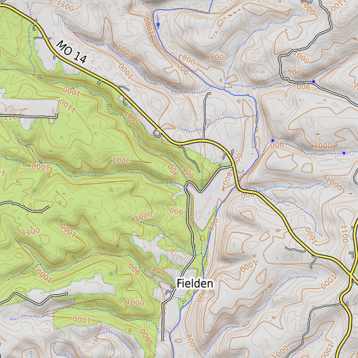 OpenTopoMap map of Fielden School, MO