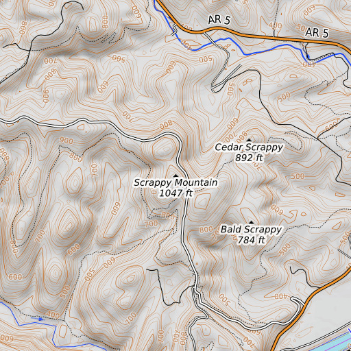 OpenTopoMap map of Scrappy Mountain, AR