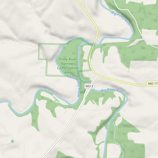 OpenStreetMap map of White Rock Bluff, MO