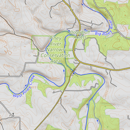 OpenTopoMap map of White Rock Bluff, MO