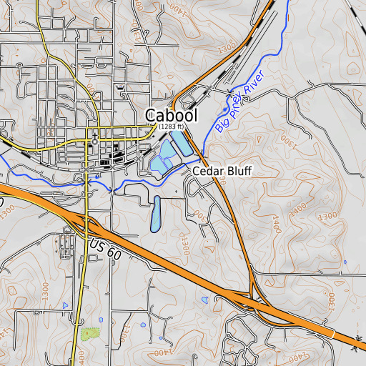OpenTopoMap map of Cedar Bluff, MO