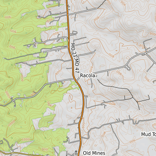 OpenTopoMap map of Crawfish Branch, MO