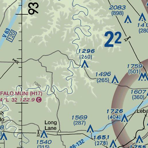 FAA VFR chart of Mary Sharp Bluff, MO