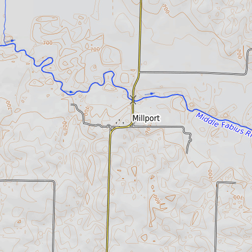 OpenTopoMap map of Millport, MO