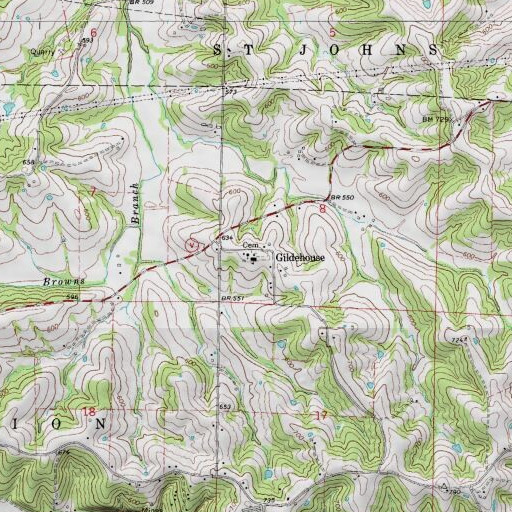 USGS 24K topo map of Gildehaus School, MO