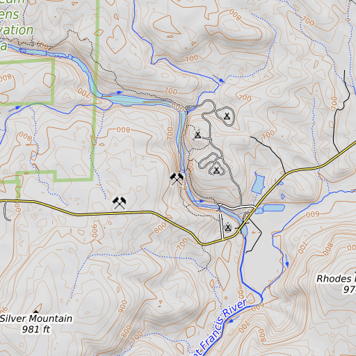 OpenTopoMap map of Einstein Mine, MO