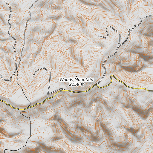 OpenTopoMap map of Woods Mountain, AR