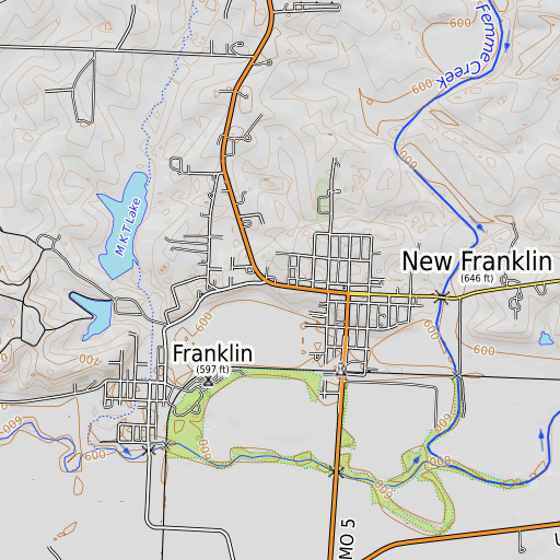 OpenTopoMap map of New Franklin Elementary School, MO