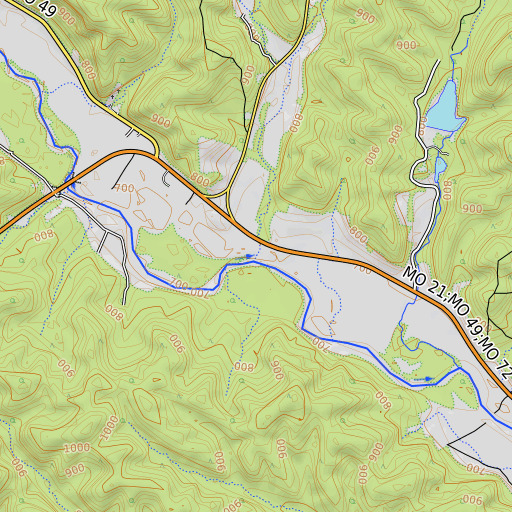 OpenTopoMap map of Baker Branch, MO