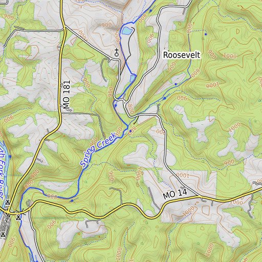 OpenTopoMap map of Big Spring, MO