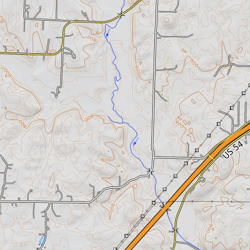 OpenTopoMap map of Davis Creek, MO
