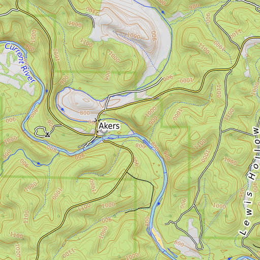 OpenTopoMap map of Gladden Creek, MO