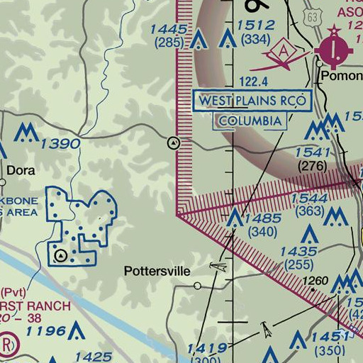 FAA VFR chart of Lick Branch, MO