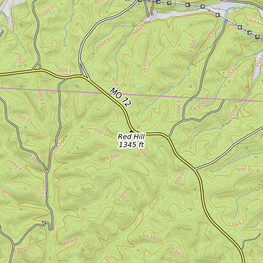 OpenTopoMap map of Red Hill, MO