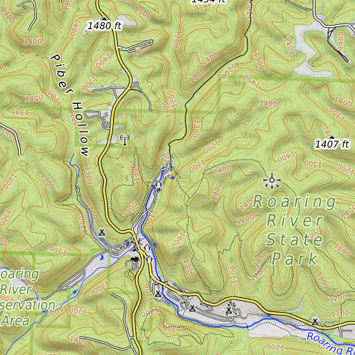 OpenTopoMap map of Roaring River Spring, MO