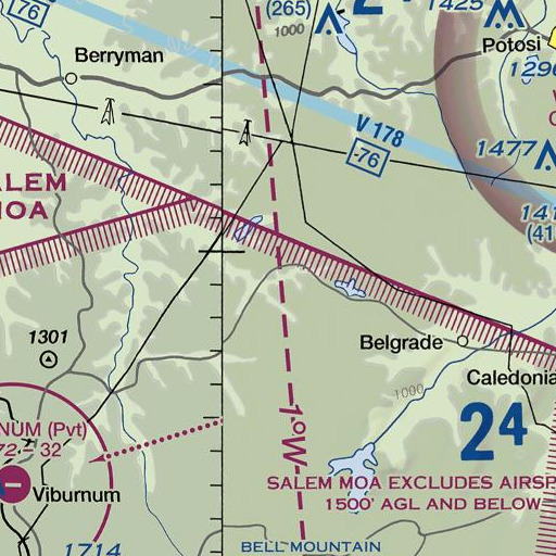 FAA VFR chart of Sweezy Branch, MO