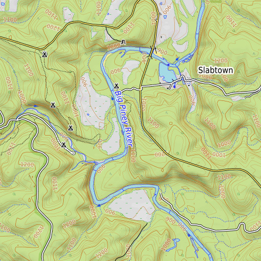 OpenTopoMap map of Slabtown Bluff Trail, MO