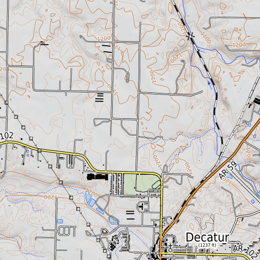 OpenTopoMap map of Decatur Elementary School, AR