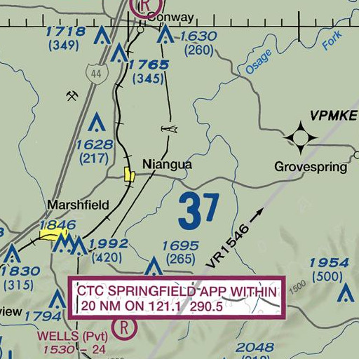 FAA VFR chart of Copening Bridge, MO