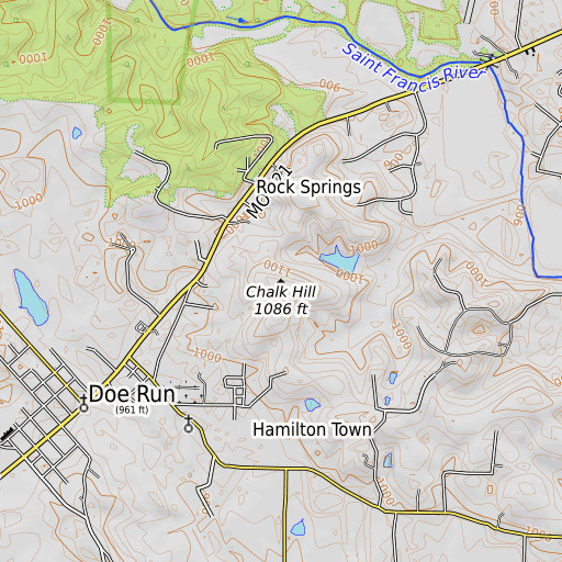 OpenTopoMap map of Chalk Hill, MO