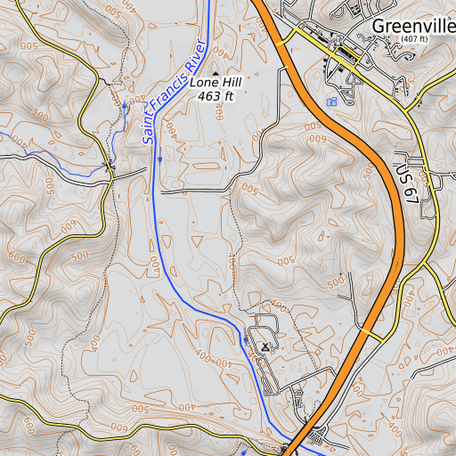 OpenTopoMap map of Wayne County, MO