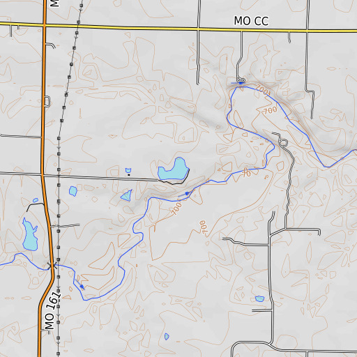 OpenTopoMap map of Kleinsorge Lake Dam, MO